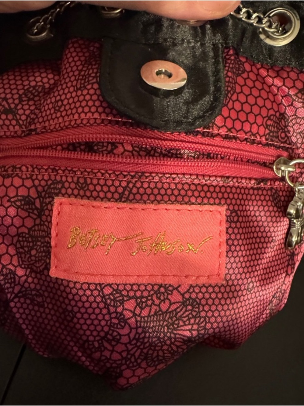 Betsey Johnson Black and Silver Sequin Chain Bucket Bag - Picture 4 of 7